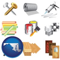 maryland map icon and representative building materials