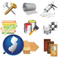 new-jersey map icon and representative building materials