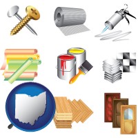 ohio map icon and representative building materials