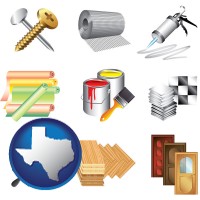 texas map icon and representative building materials