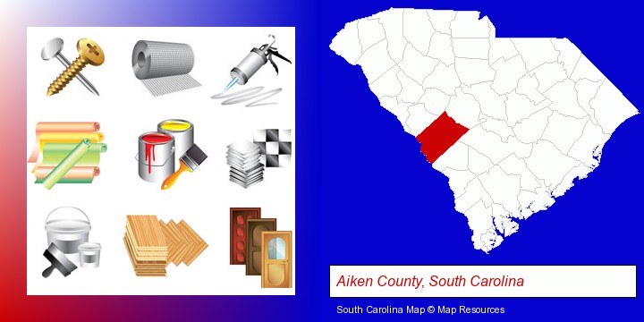 representative building materials; Aiken County, South Carolina highlighted in red on a map