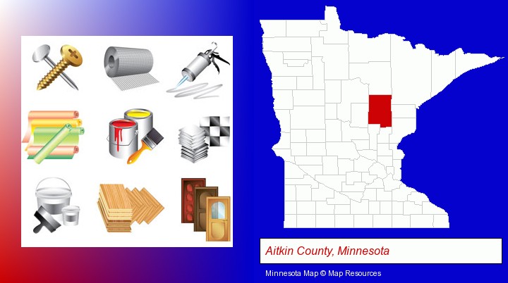 representative building materials; Aitkin County, Minnesota highlighted in red on a map