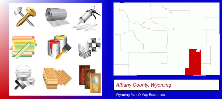 representative building materials; Albany County, Wyoming highlighted in red on a map