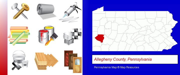 representative building materials; Allegheny County, Pennsylvania highlighted in red on a map