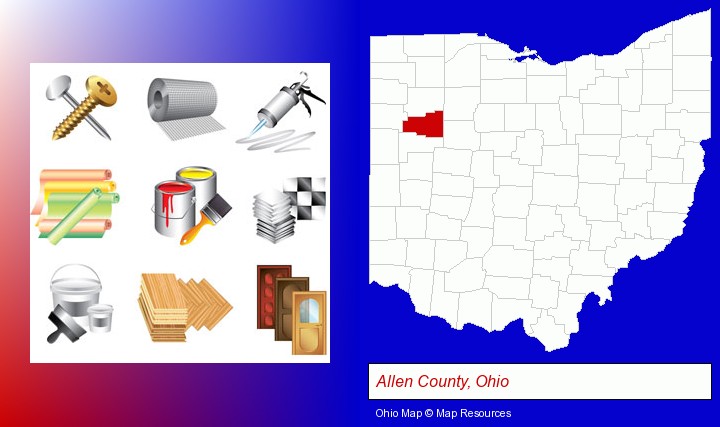 representative building materials; Allen County, Ohio highlighted in red on a map