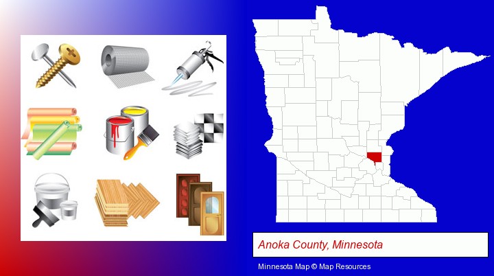 representative building materials; Anoka County, Minnesota highlighted in red on a map