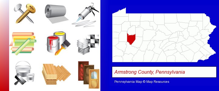 representative building materials; Armstrong County, Pennsylvania highlighted in red on a map
