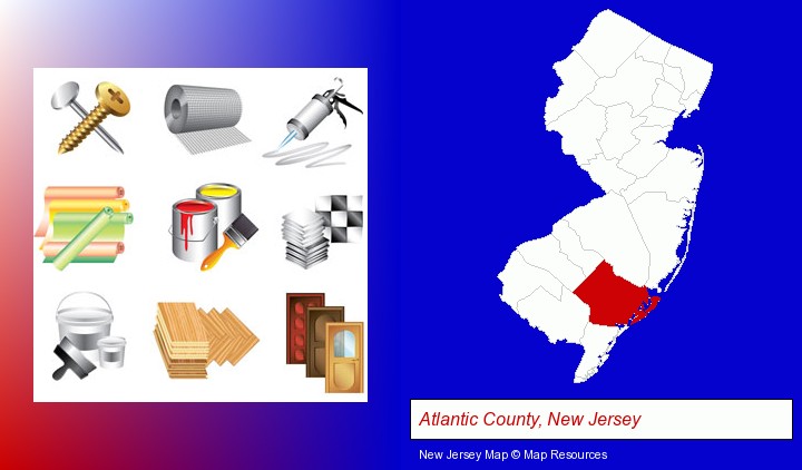 representative building materials; Atlantic County, New Jersey highlighted in red on a map