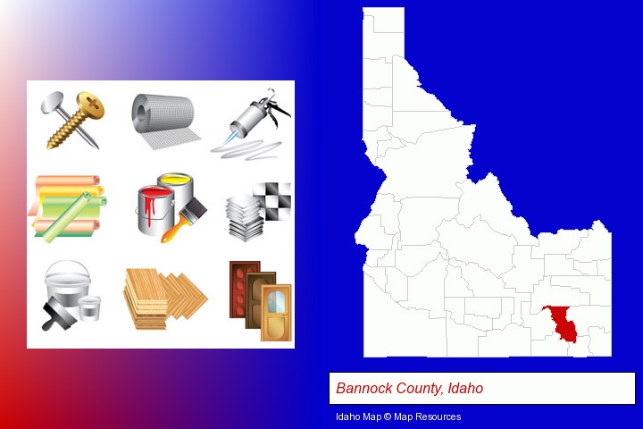 representative building materials; Bannock County, Idaho highlighted in red on a map