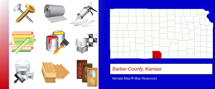 representative building materials; Barber County, Kansas highlighted in red on a map