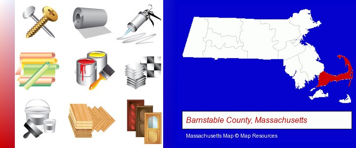 representative building materials; Barnstable County, Massachusetts highlighted in red on a map