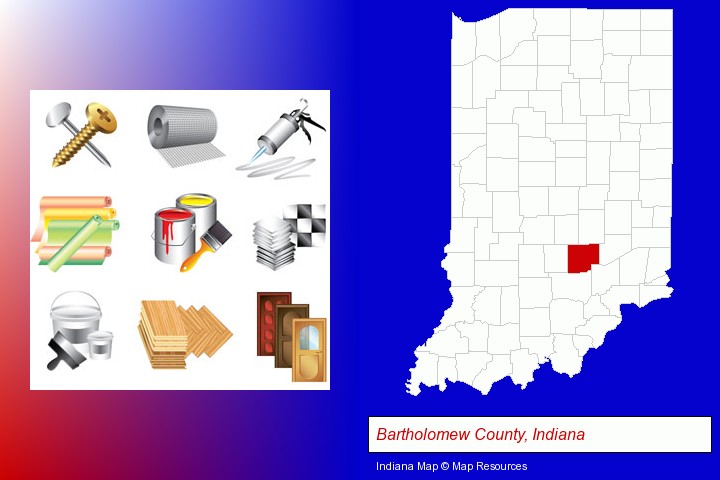 representative building materials; Bartholomew County, Indiana highlighted in red on a map