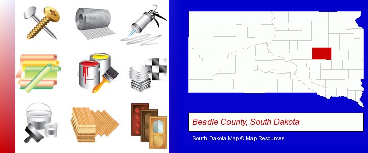 representative building materials; Beadle County, South Dakota highlighted in red on a map