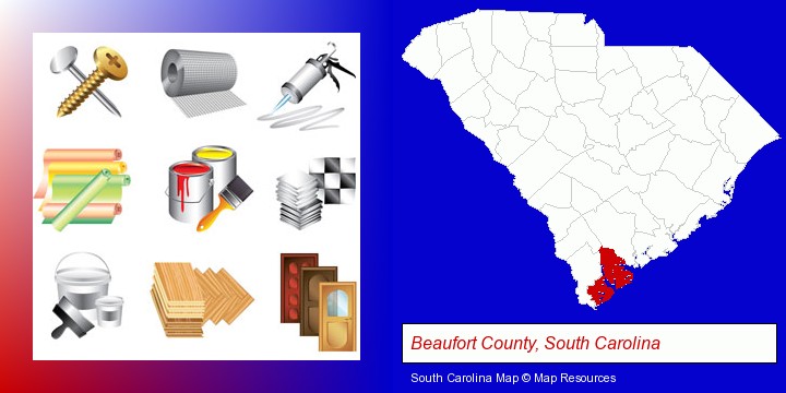 representative building materials; Beaufort County, South Carolina highlighted in red on a map