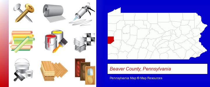representative building materials; Beaver County, Pennsylvania highlighted in red on a map