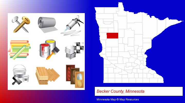 representative building materials; Becker County, Minnesota highlighted in red on a map