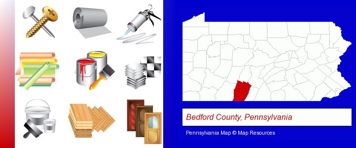 representative building materials; Bedford County, Pennsylvania highlighted in red on a map