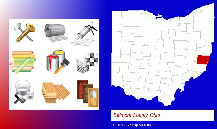 representative building materials; Belmont County, Ohio highlighted in red on a map