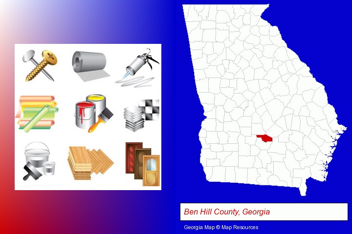 representative building materials; Ben Hill County, Georgia highlighted in red on a map
