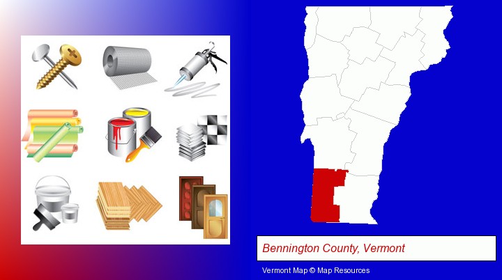 representative building materials; Bennington County, Vermont highlighted in red on a map