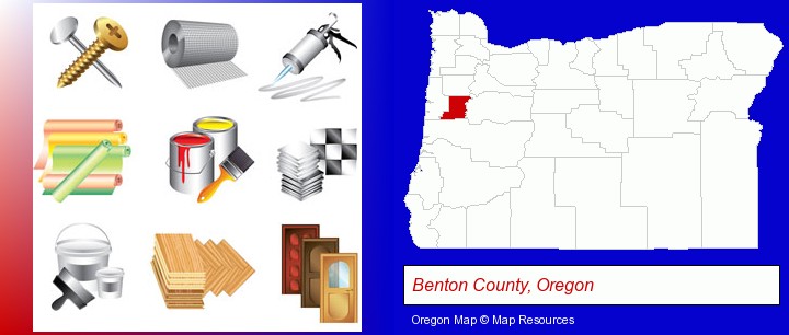 representative building materials; Benton County, Oregon highlighted in red on a map