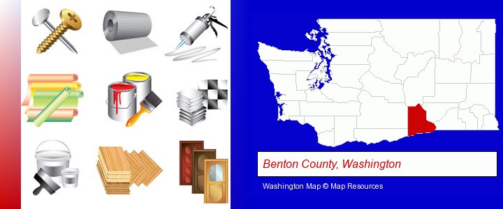 representative building materials; Benton County, Washington highlighted in red on a map