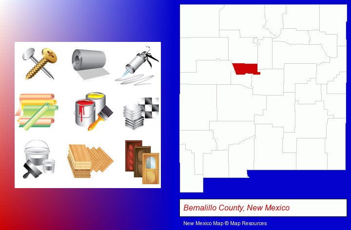 representative building materials; Bernalillo County, New Mexico highlighted in red on a map