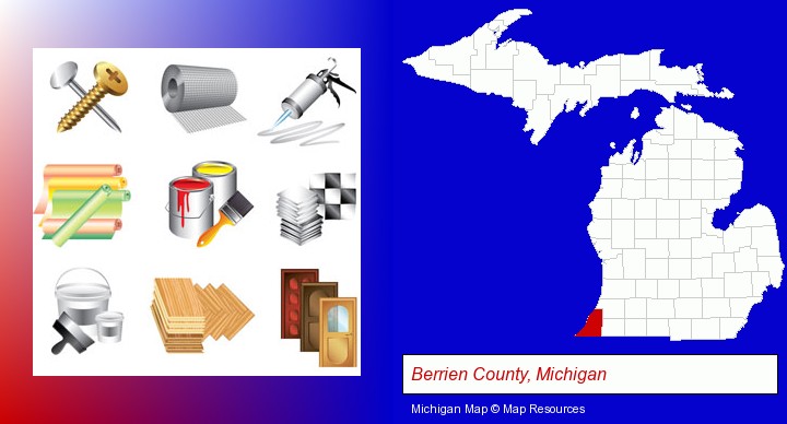 representative building materials; Berrien County, Michigan highlighted in red on a map