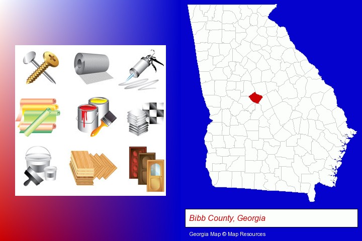 representative building materials; Bibb County, Georgia highlighted in red on a map
