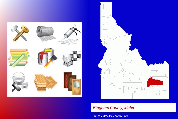 representative building materials; Bingham County, Idaho highlighted in red on a map