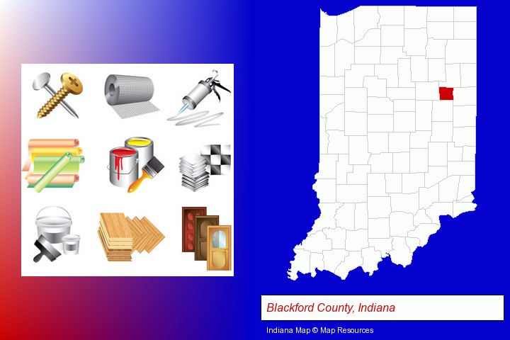 representative building materials; Blackford County, Indiana highlighted in red on a map