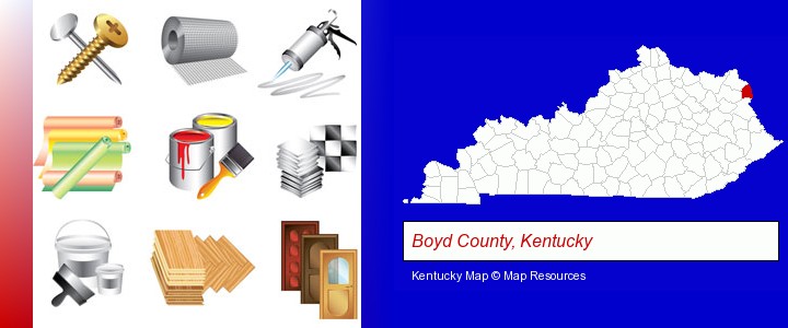 representative building materials; Boyd County, Kentucky highlighted in red on a map
