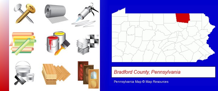 representative building materials; Bradford County, Pennsylvania highlighted in red on a map