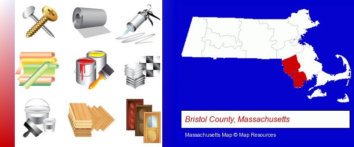 representative building materials; Bristol County, Massachusetts highlighted in red on a map
