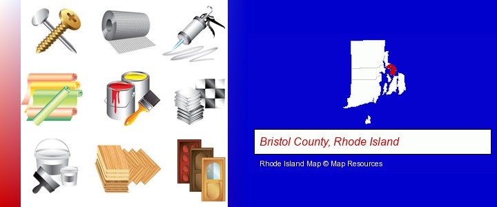 representative building materials; Bristol County, Rhode Island highlighted in red on a map