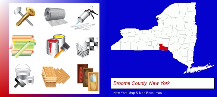 representative building materials; Broome County, New York highlighted in red on a map