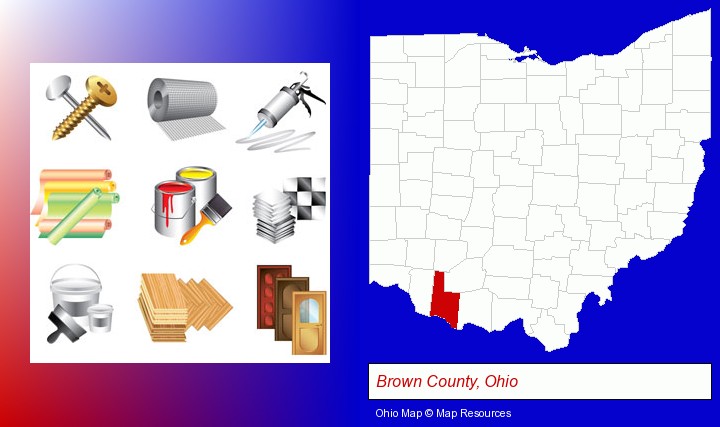 representative building materials; Brown County, Ohio highlighted in red on a map