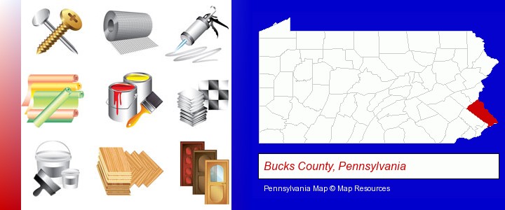 representative building materials; Bucks County, Pennsylvania highlighted in red on a map