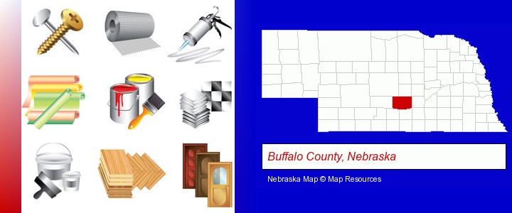 representative building materials; Buffalo County, Nebraska highlighted in red on a map