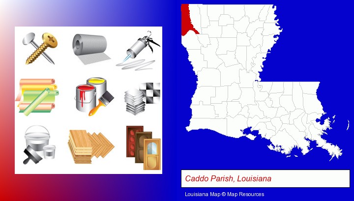 representative building materials; Caddo Parish, Louisiana highlighted in red on a map