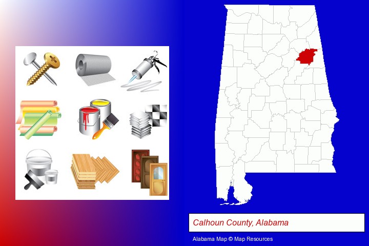 representative building materials; Calhoun County, Alabama highlighted in red on a map