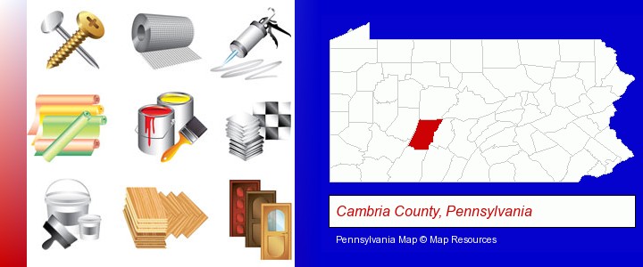 representative building materials; Cambria County, Pennsylvania highlighted in red on a map
