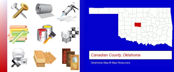 representative building materials; Canadian County, Oklahoma highlighted in red on a map