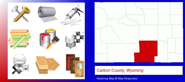 representative building materials; Carbon County, Wyoming highlighted in red on a map
