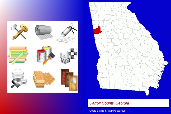 representative building materials; Carroll County, Georgia highlighted in red on a map