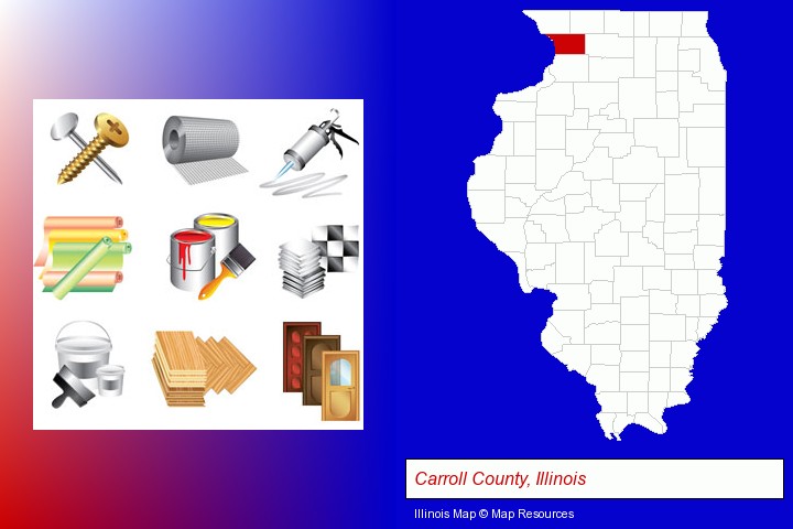 representative building materials; Carroll County, Illinois highlighted in red on a map