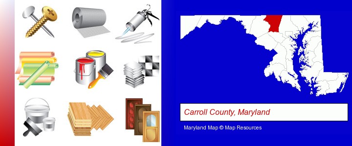 representative building materials; Carroll County, Maryland highlighted in red on a map