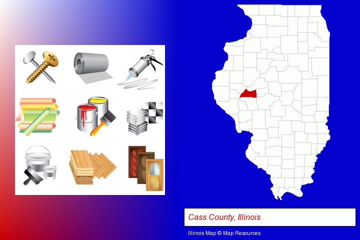 representative building materials; Cass County, Illinois highlighted in red on a map