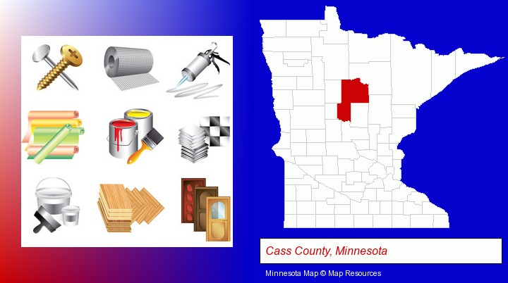 representative building materials; Cass County, Minnesota highlighted in red on a map
