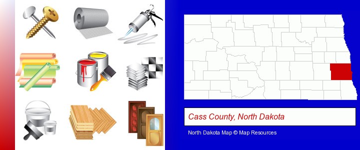 representative building materials; Cass County, North Dakota highlighted in red on a map